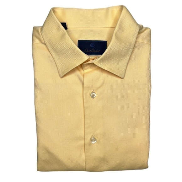 DAVID DONAHUE Yellow Long Sleeve Button Down Trim Men's Shirt Size 17.5/34-35 - Picture 13 of 16
